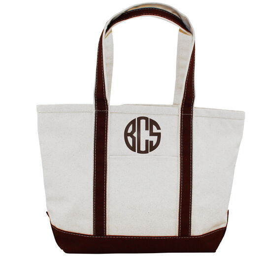 Personalized Medium Brown Trimmed Boat Tote